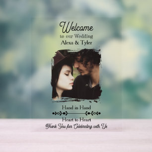 Hand in Hand, Heart to Heart   Photo Wedding Acrylic Sign