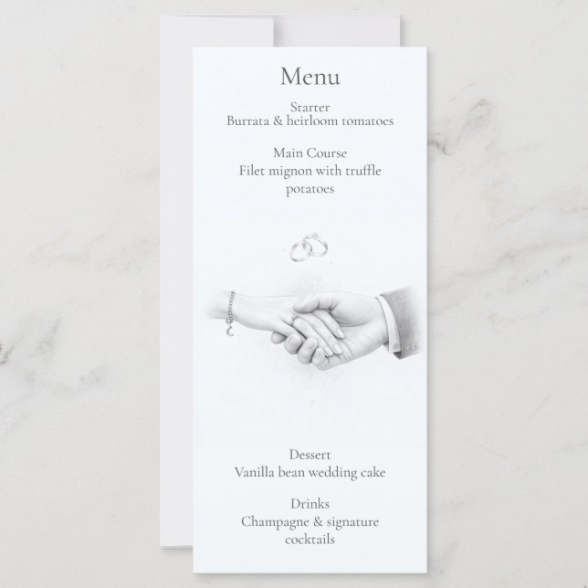 Hand in Hand Romantic Minimalist Wedding Menu Card (Front)
