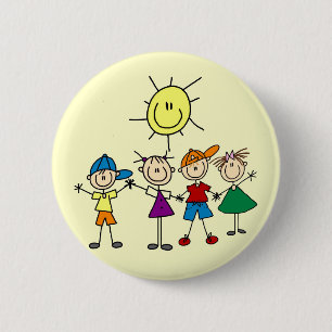 Hand in Hand Stick Figure Kids Tshirts and Gifts 6 Cm Round Badge