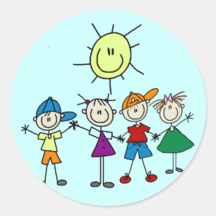 Hand in Hand Stick Figure Kids Tshirts and Gifts Classic Round Sticker