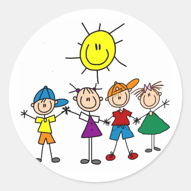 Hand in Hand Stick Figure Kids Tshirts and Gifts Classic Round Sticker (Front)