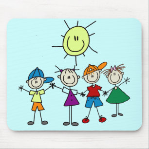 Hand in Hand Stick Figure Kids Tshirts and Gifts Mouse Mat