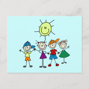 Hand in Hand Stick Figure Kids Tshirts and Gifts Postcard