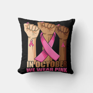 Hand In october we wear pink breast cancer awarene Cushion