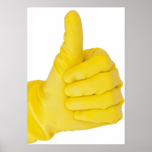 Hand in yellow latex glove poster