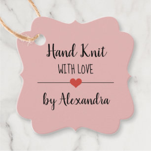 Hand Knit with love white script Favour Tags