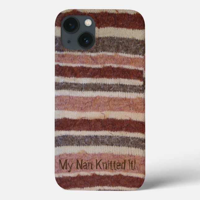 hand knitted brown and biege diagonal stripy Case-Mate iPhone case (Back)