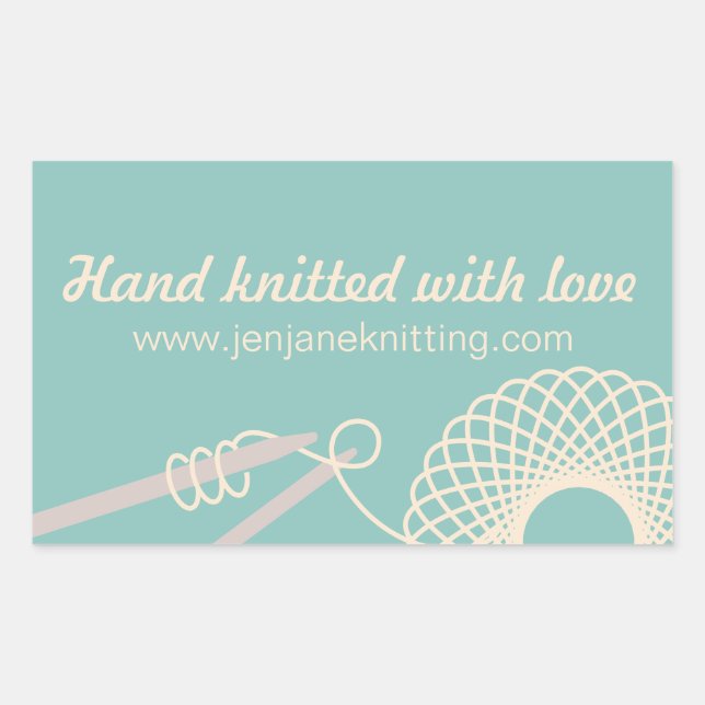 Hand knitted knitters teal cream gift stickers (Front)