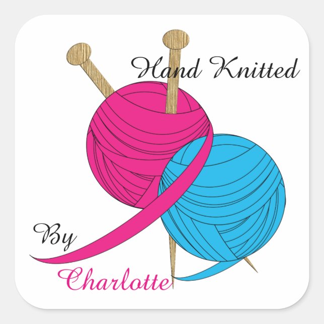 Hand Knitted Personalised Square Sticker (Front)