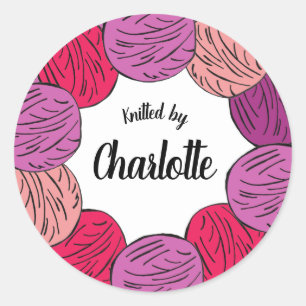 Hand knitted wool balls gift or product classic round sticker