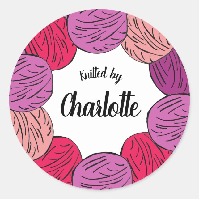 Hand knitted wool balls gift or product classic round sticker (Front)