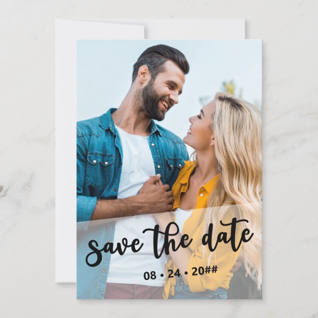 Hand Lettered 2 Photo Translucent Overlay Save The Date (Front)