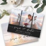 Hand Lettered 3 Image Black Save The Date<br><div class="desc">Pick the best pictures from your engagement shoot or your favourite pictures of the two of you for this perfect save the date. The words save the date are handwritten to give a personal feel to the card. The front has 3 images and the back has a large image with...</div>