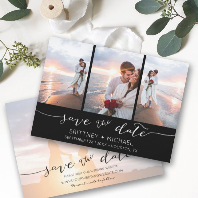 Hand Lettered 3 Image Black Save The Date (Creator Uploaded)