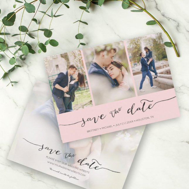 Hand Lettered 3 Image Blush Pink Save The Date (Creator Uploaded)