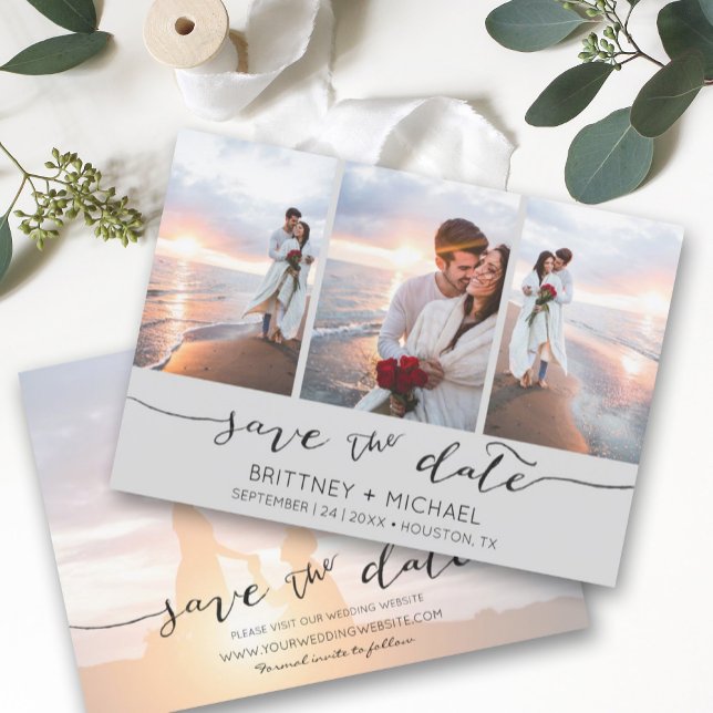 Hand Lettered 3 Image Light Grey Save The Date (Creator Uploaded)