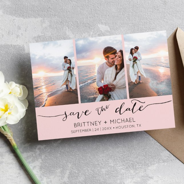 Hand Lettered 3 Image Pink Save The Date (Creator Uploaded)