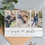 Hand Lettered 3 Image |  Save the Date Card<br><div class="desc">Pick the best pictures from your engagement shoot or your favourite pictures of the two of you for this perfect save the date. The words save the date are handwritten to give a personal feel to the card. The front has 3 images and the back has a large image with...</div>