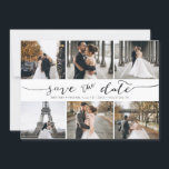 Hand Lettered 6 Photo Collage Save the Date Card<br><div class="desc">Pick the best pictures from your engagement shoot or your favourite pictures of the two of you for this perfect save the date. The words save the date are handwritten to give a personal feel to the card. The front has 6 images and the back has a large image with...</div>