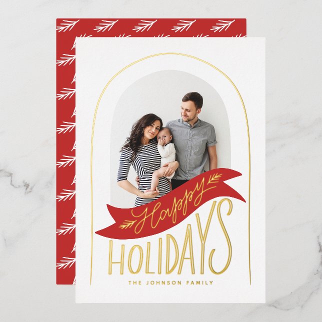 Hand-lettered Arch Photo Foil Foil Holiday Card (Front/Back)