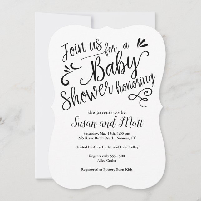Hand Lettered Baby Shower Script Typography Invitation (Front)