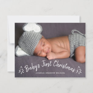 Hand Lettered Baby's First Christmas Photo Holiday Card