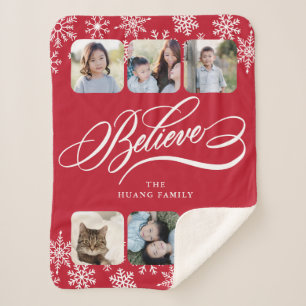 Hand-lettered Believe Christmas + Name Photo Sherpa Blanket