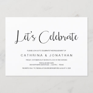 Hand Lettered, Black script, Engagement Party Invitation