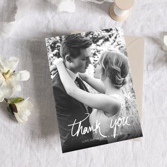 Hand Lettered Black & White Wedding Thank You Card (Creator Uploaded)