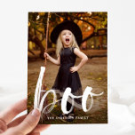 Hand-Lettered Boo Halloween Photo Card<br><div class="desc">Wish your friends and family a happy Halloween with our Hand Lettered Boo photo cards. These cute Halloween cards feature your favorite photo with “boo” in a modern, hand-lettered script font, plus your name or custom text below for a personal touch. The reverse side showcases a black and white star...</div>