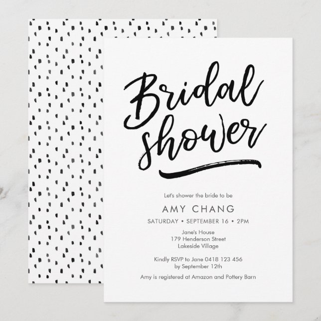 Hand lettered Bridal Shower Invitation (Front/Back)