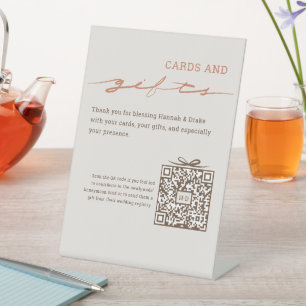 Hand Lettered Cards & Gifts QR Code Wedding Pedestal Sign
