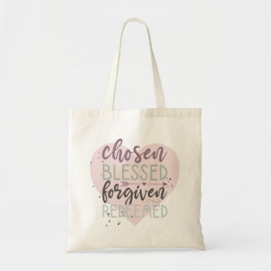 Hand Lettered Chosen Blessed Forgiven Redeemed Tote Bag