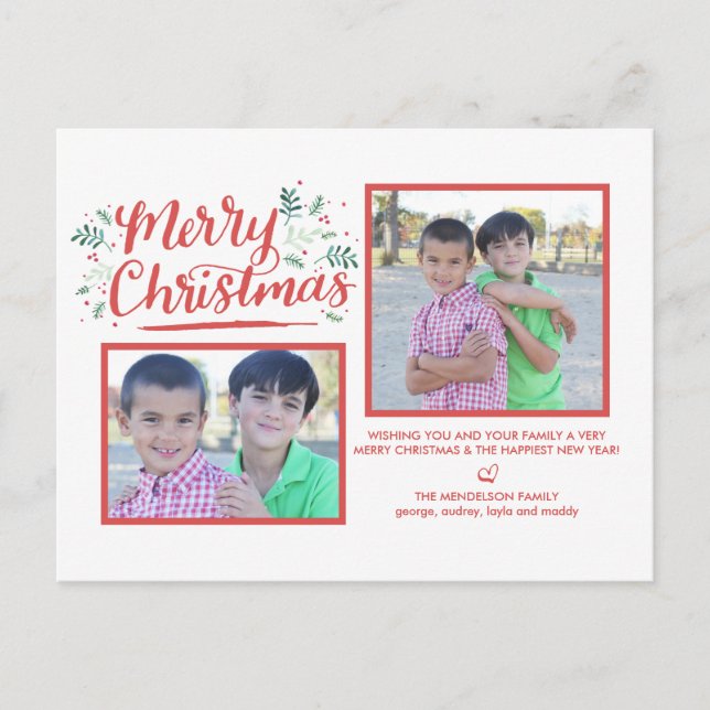 Hand Lettered Christmas Winter Foliage Postcard (Front)