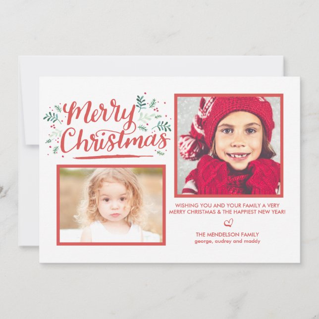 Hand Lettered Christmas Winter Watercolor Foliage Holiday Card (Front)