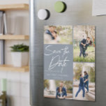 Hand Lettered Collage Save The Date Dusty Blue<br><div class="desc">Take your 4 best images from your engagement photo session. It features a hand lettering design that says Save the Date.</div>