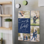 Hand Lettered Collage Save The Date Navy Blue<br><div class="desc">Take your 4 best images from your engagement photo session. It features a hand lettering design that says Save the Date.</div>
