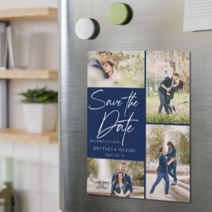 Hand Lettered Collage Save The Date Navy Blue