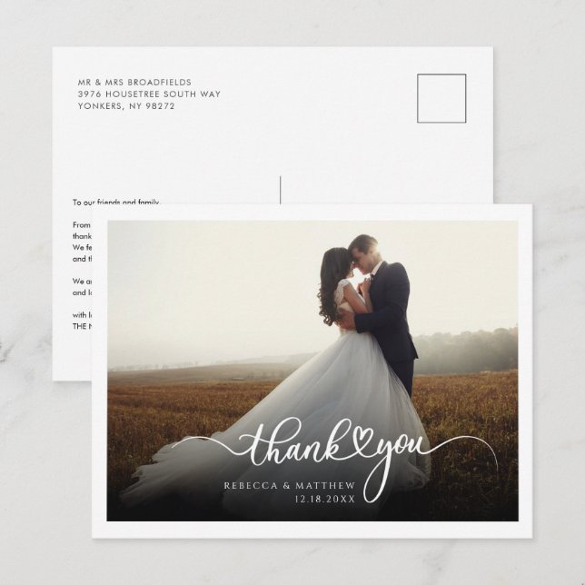 Hand-Lettered Couples Wedding Photo Postcard (Front/Back)