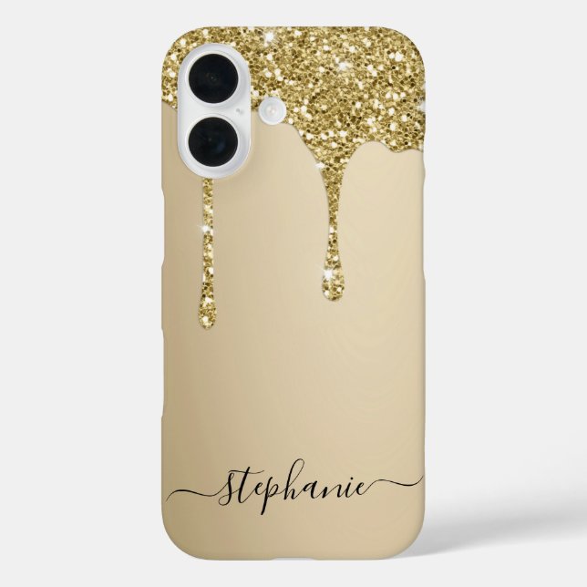 Hand Lettered Custom Name Gold Glitter Drips Case-Mate iPhone Case (Back)
