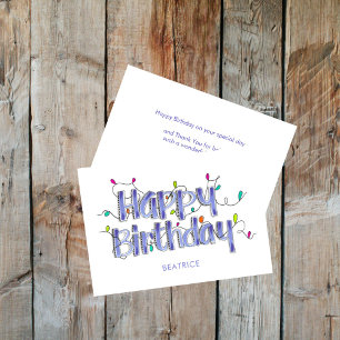 Hand Lettered Dusty Blue Customised Happy Birthday Card