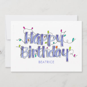 Hand Lettered Dusty Blue Happy Birthday Flat Card