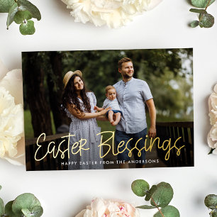 Hand-Lettered Easter Blessings Photo Foil Holiday Card