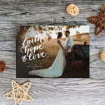 Hand Lettered Faith, Hope, and Love Photo  Holiday Card<br><div class="desc">This holiday card features the words "faith,  hope & love" hand lettered over a full bleed photo. The front has space for your name and the year while the back has space for another photo as well as a short greeting.</div>