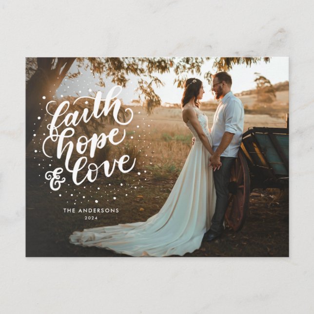 Hand Lettered Faith, Hope, and Love Photo  Holiday Postcard (Front)