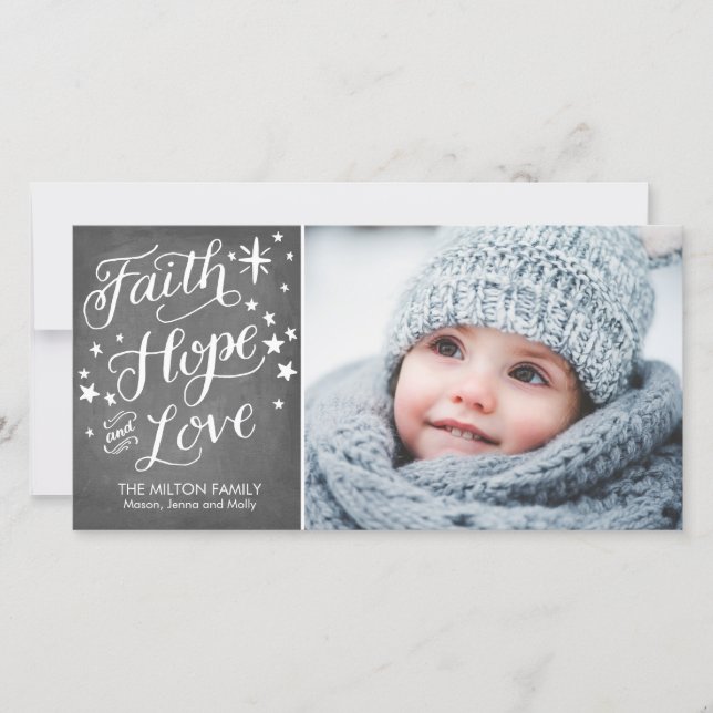Hand Lettered Faith Hope Love Religious Christmas Holiday Card (Front)
