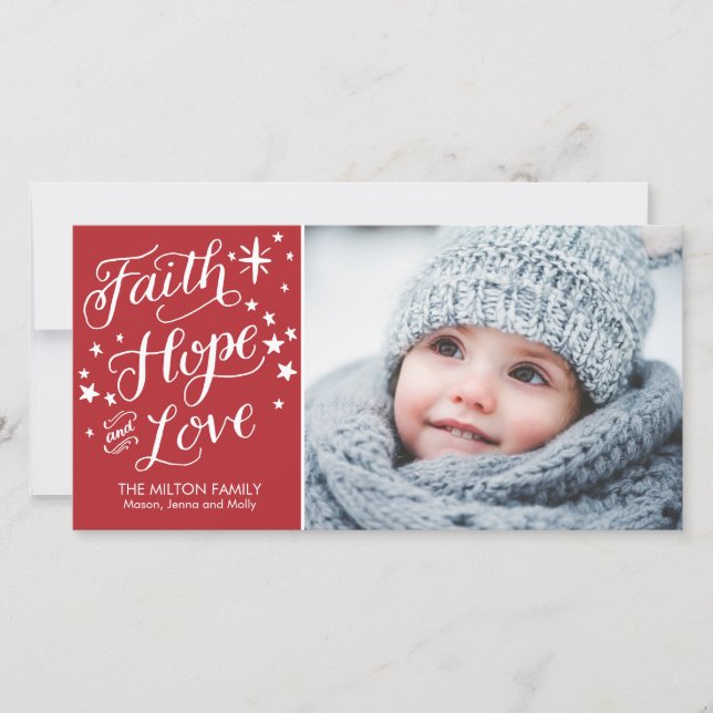 Hand Lettered Faith Hope Love Religious Christmas Holiday Card (Front)