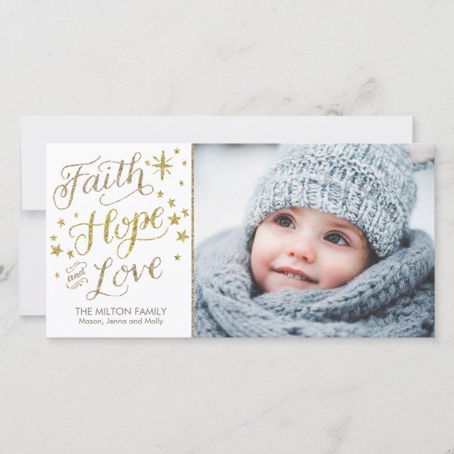 Hand Lettered Faith Hope Love Religious Christmas Holiday Card (Front)