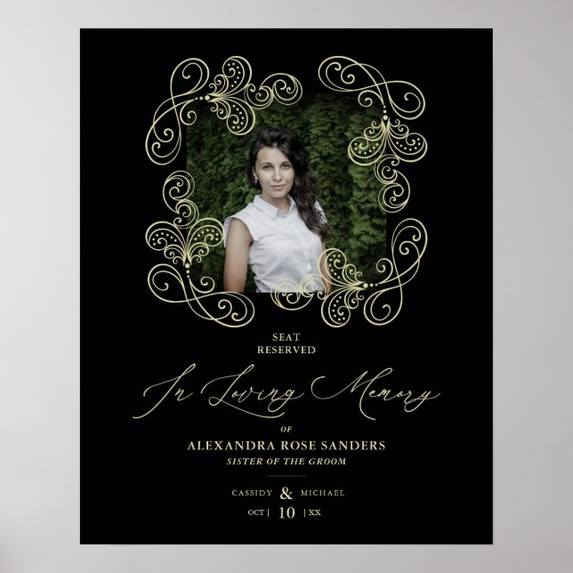 Hand Lettered Flourish Black Wedding Memorial Poster (Front)
