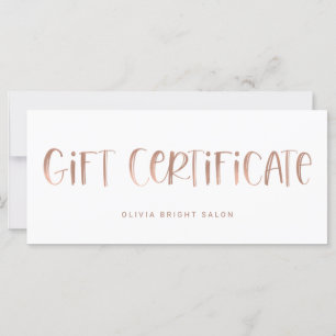 Hand Lettered Font Rose Gold Gift Certificate
